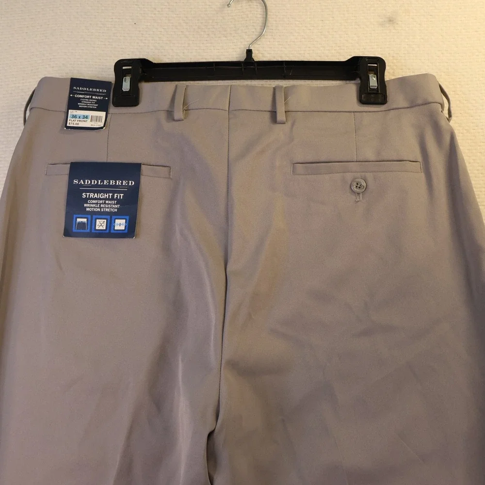 Saddlebred Mens 36x34 Straight Fit Dress Pants Gray Comfort Waist Stretch NWT